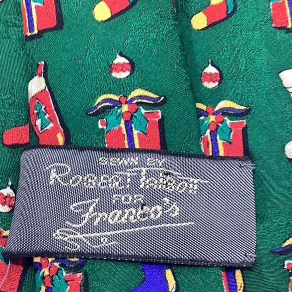 Robert Talbots Holiday Green Tie with Stockings, Gifts & Christmas Balls - Picture 3 of 8